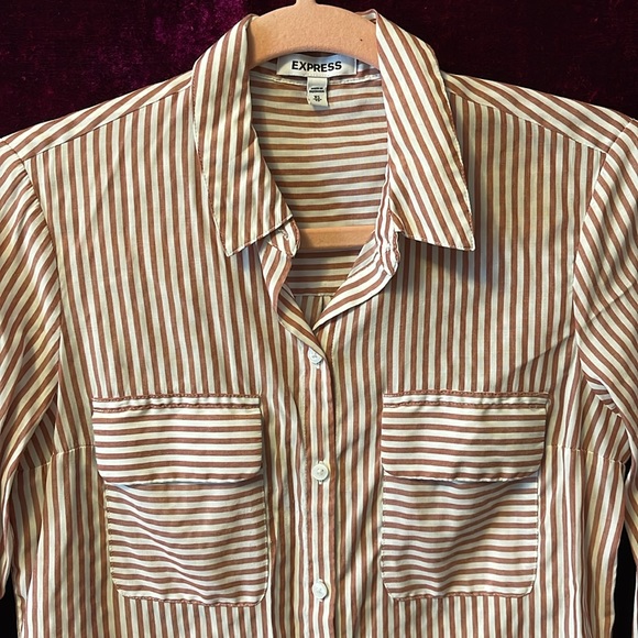 Express Light Brick Color Pinstripe Button Up Extra Small - Picture 2 of 6